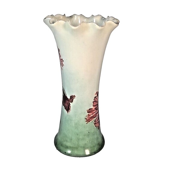 Antique PH Leonard VIENNA AUSTRIA Porcelain 8.25 Hand-Painted Ruffled Flute Vase - Picture 5 of 11